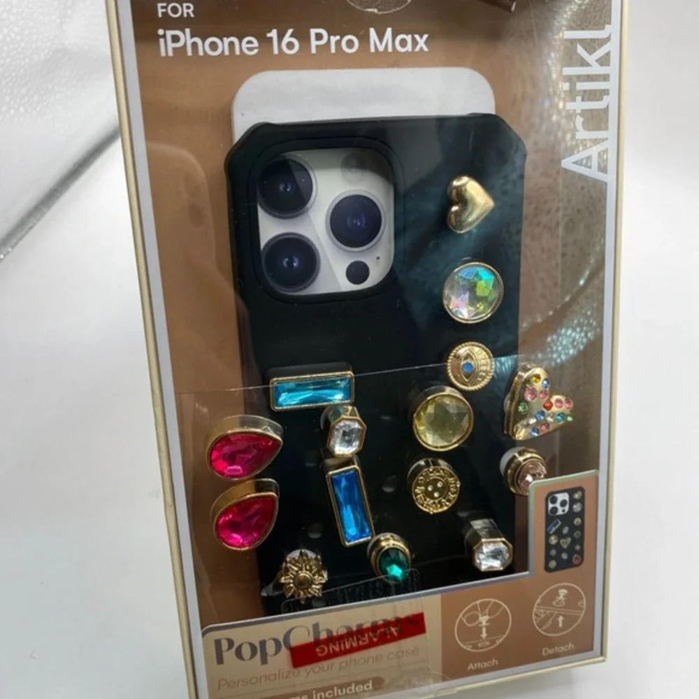 Artikl iPhone 16 Pro‎ Max Phone Case Black 15 Pop Charms Jewel Rhinestone NIB